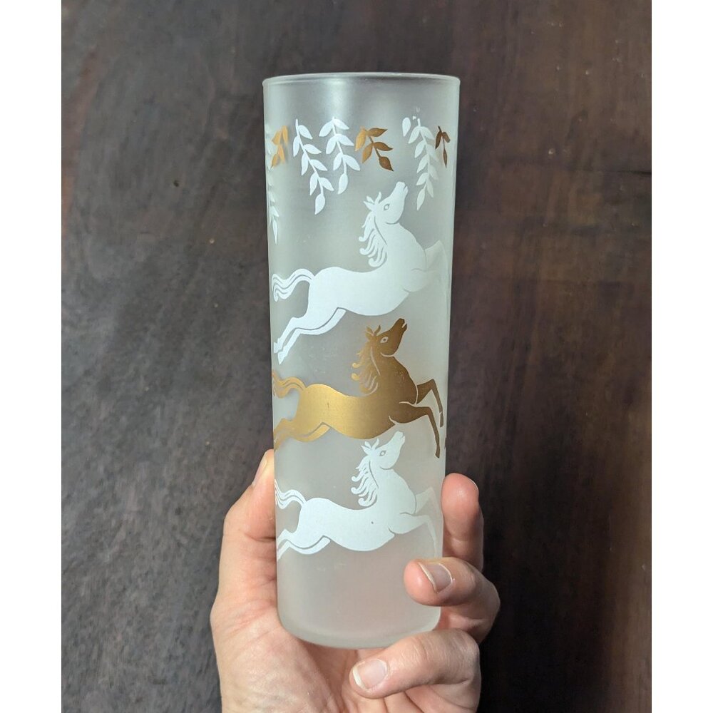 Single MCM Libbey Cavalcade golden horses lemonade replacement glass